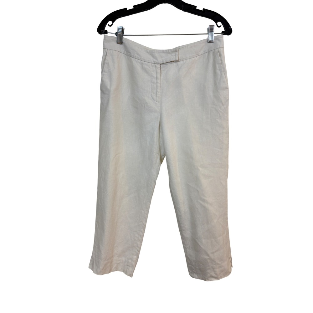 J. McLaughlin Capri Pants Womens 6 Cream Linen Lined Trousers minimalist‎ resort